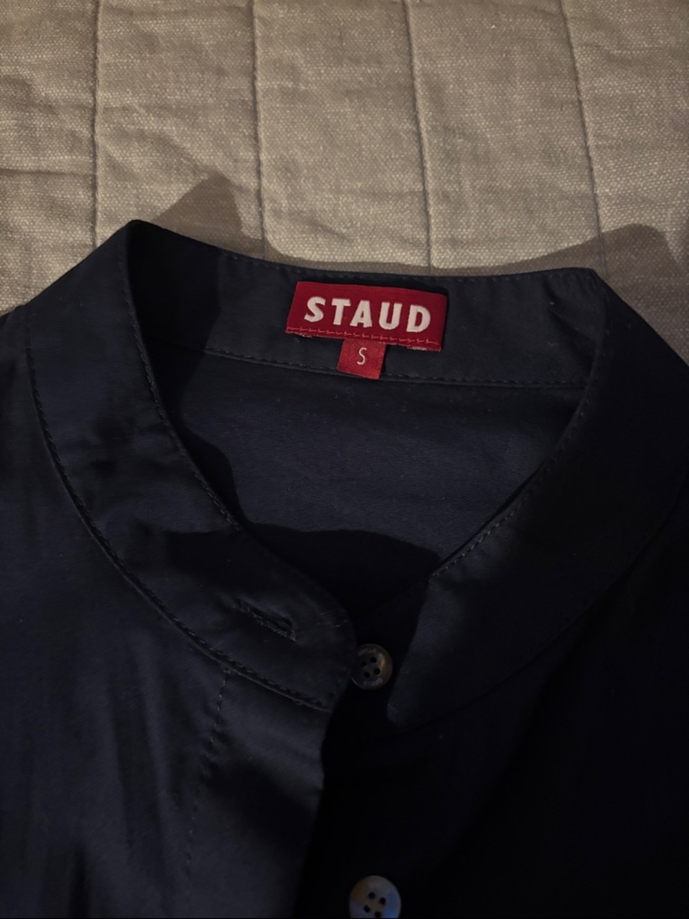 STAUD Navy Short-Sleeve Shirt Mini Dress with Flare Skirt - Picture 6 of 6